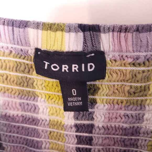 Torrid Midi Dress 0X Plaid Purple, Green Challis Button Front - Picture 7 of 9